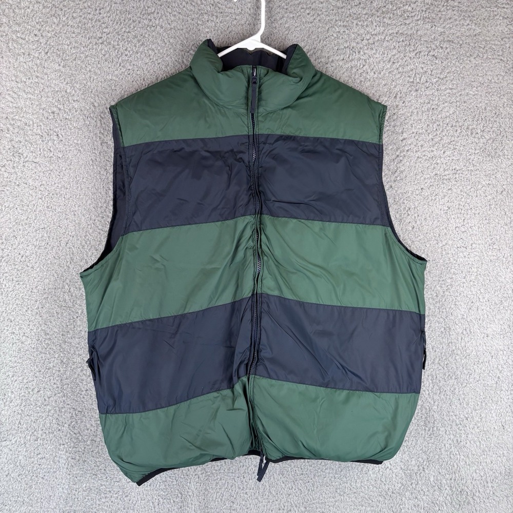 Vtg Daniel Cremieux Reversible Puffer Vest Mens XL Navy Green Stripe‎ Down Fill